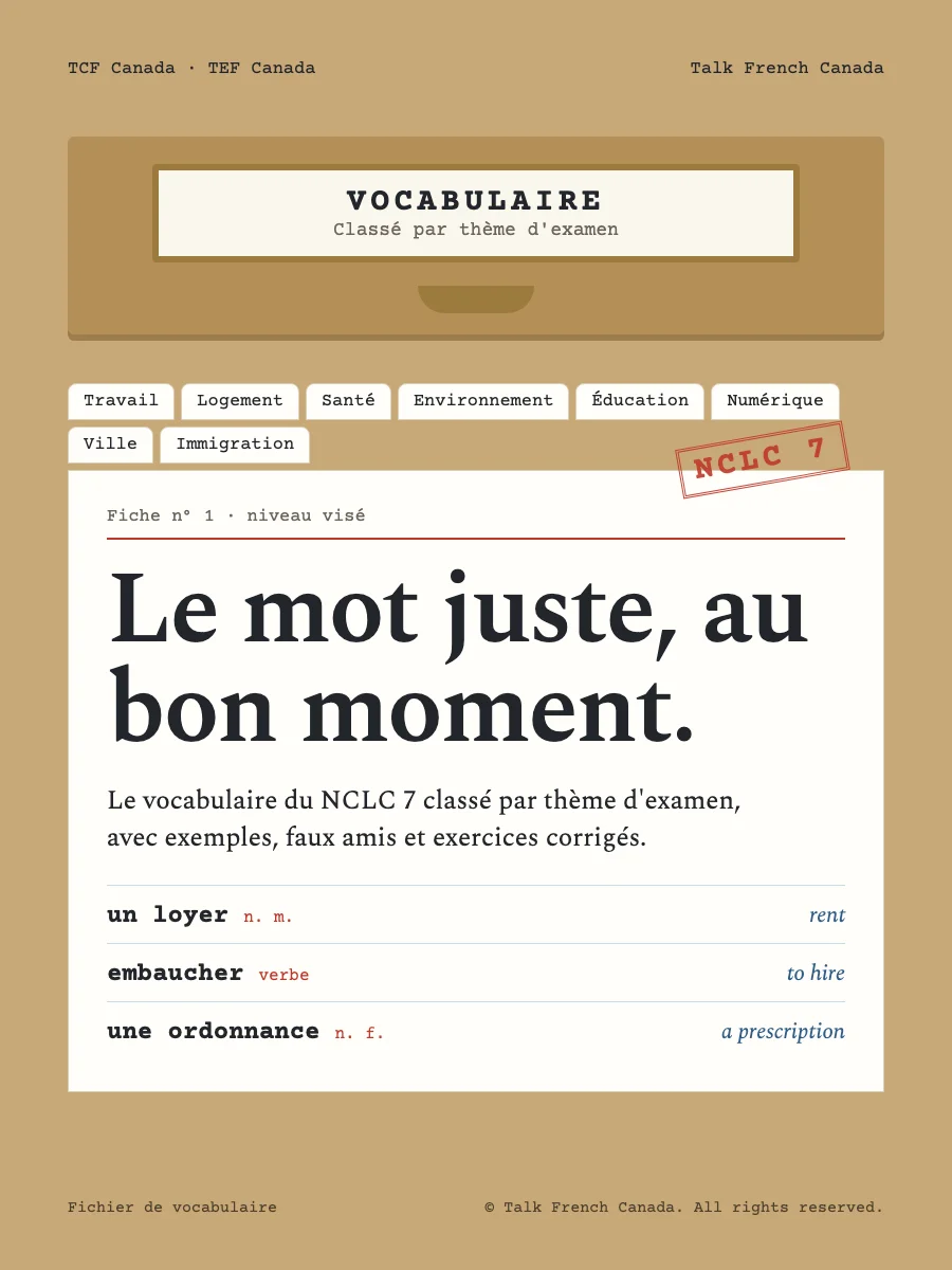 Vocabulaire NCLC 7 : les mots clés du TCF et du TEF Canada